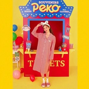 Chuu x Peko “Peko Land” Red Gingham Cotton Pajama Shirtdress - OS